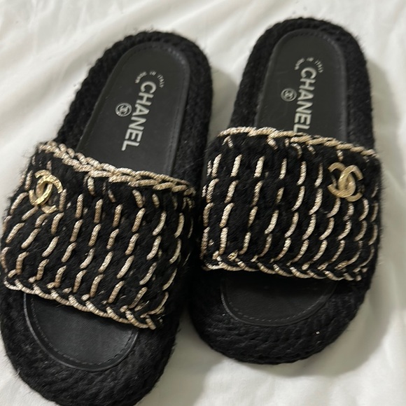 Chanel Black and Gold Women's Slides - Picture 1 of 3